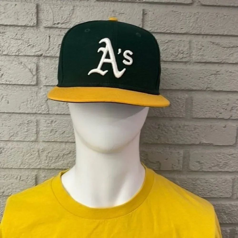 New Era Authentic A’s Cap Size 7 3/8 Unisex Green & Yellow Hat <3